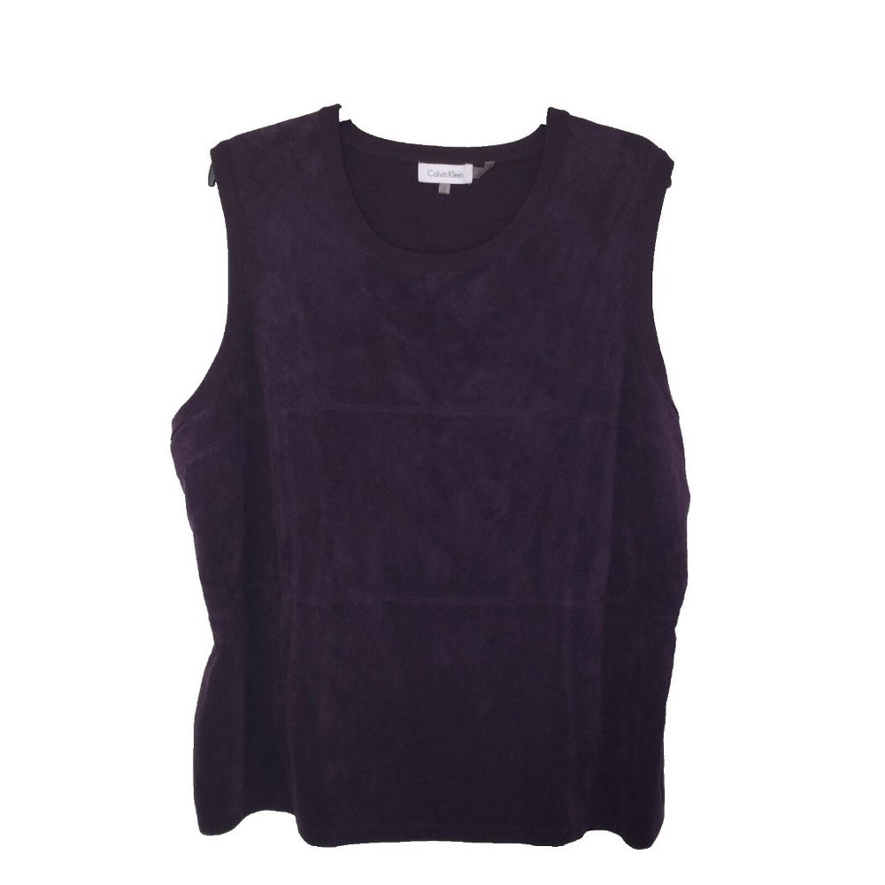 Calvin Klein Blouse Women Size 2X Purple Solid Velour Sleeveless Pullover